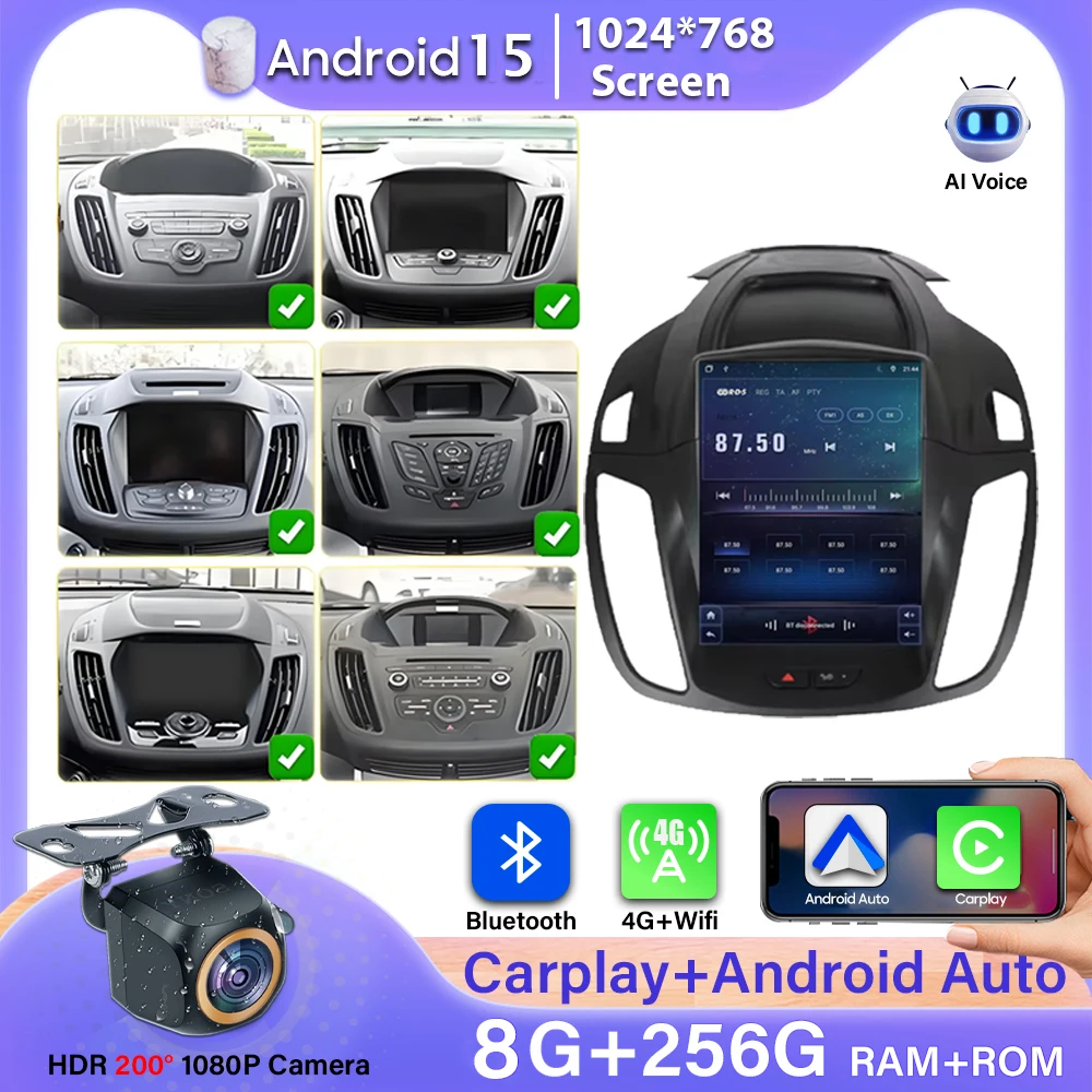 Android 16 For Ford Kuga 2 Escape 3 2012-2019  Video Carplay Screen Car Radio 4G Wifi Autoradio Monitor GPS Navigation Autoradio