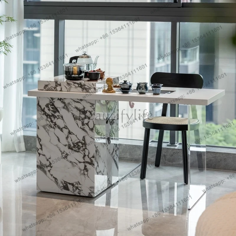 

Light luxury household balcony tea table rock slab household small tea table modern high-end tea table combination