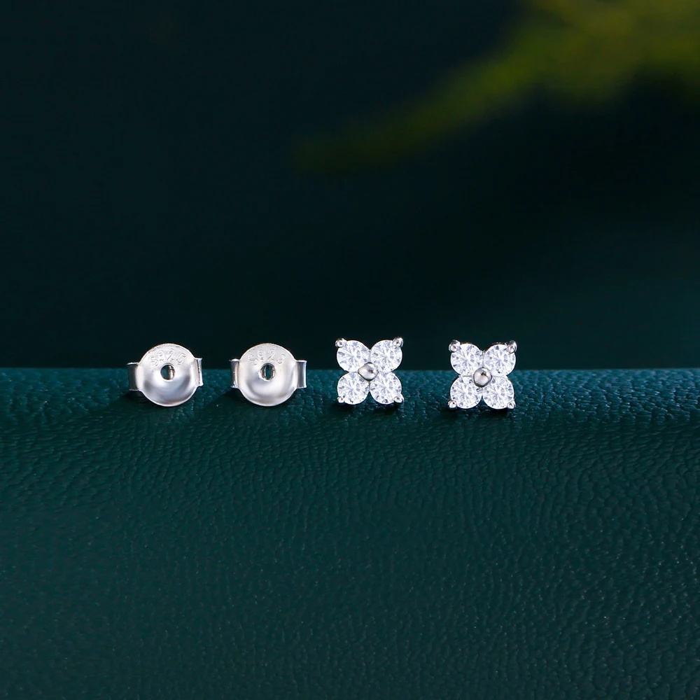 QooLady Real 925 Sterling Silver Cubic Zircon Lucky Leaf Flower Stud Earrings for Women Banquet Party Fine Jewelry Gifts SE026