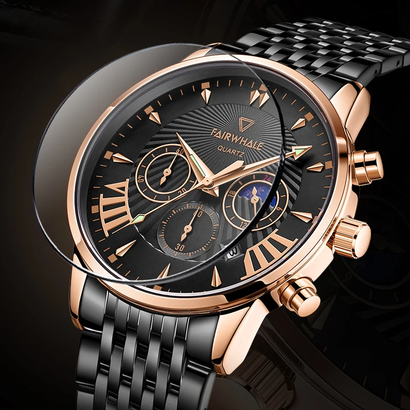 Mark Fairwhale 5020 Men's Casual Watch Classic Chronograph Stainless Steel Wristwatch with Calendar And Luminous Hands