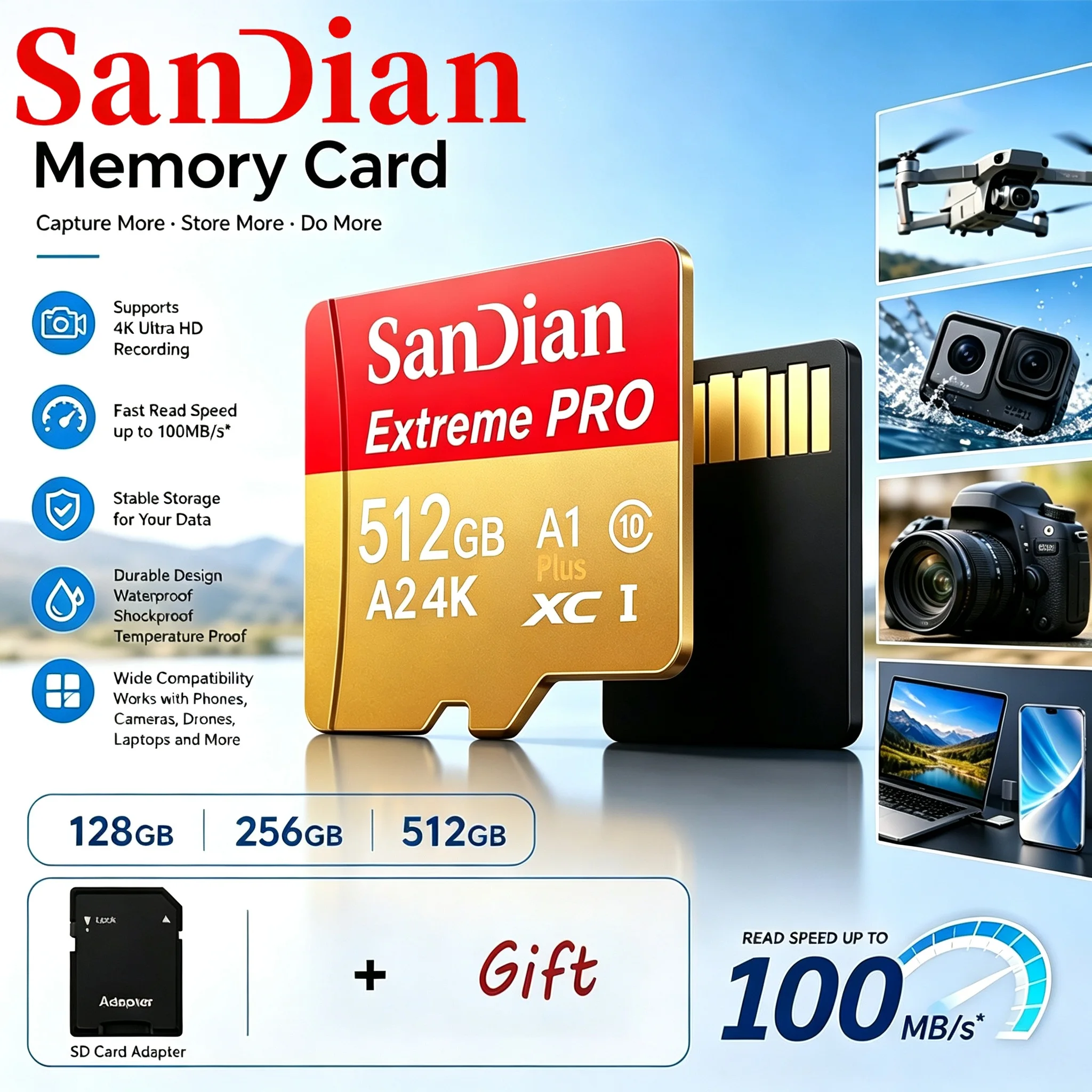 TF Cards SD Cards Micro TF SD Card Memory Card 256GB 32GB 512GB 64GB Shockproof U1 X-Ray Proof for Dash Cam Laptop GoPro