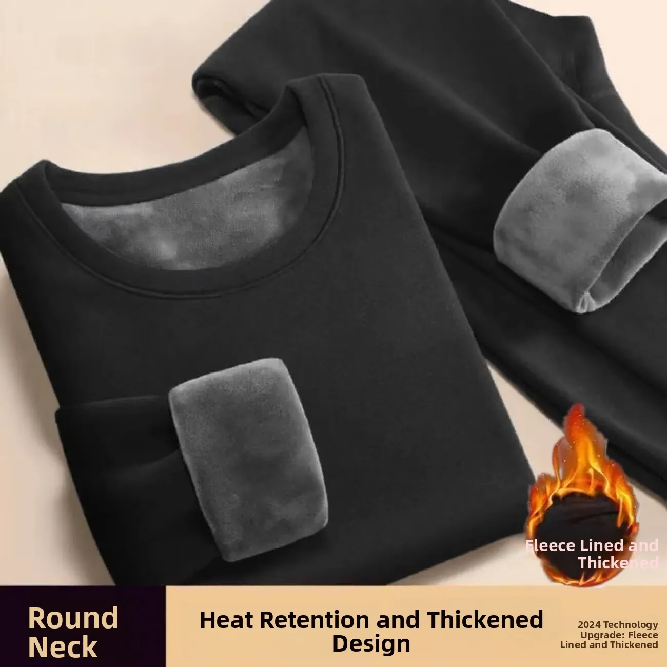 

Thickened Flannel Warm Underwear Set for Men And Women Long Sleeve round Neck Single Layer Polyester Couples Matching Pajamas