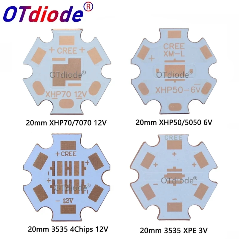 1-10 PCS 20mm Copper PCB XPG XPG2 XPE2 XML XML2 XHP50 XHP70 MKR 3V6V12V led PCB 20mm x 1.6mm Copper Star 16mm Heatsink PCB