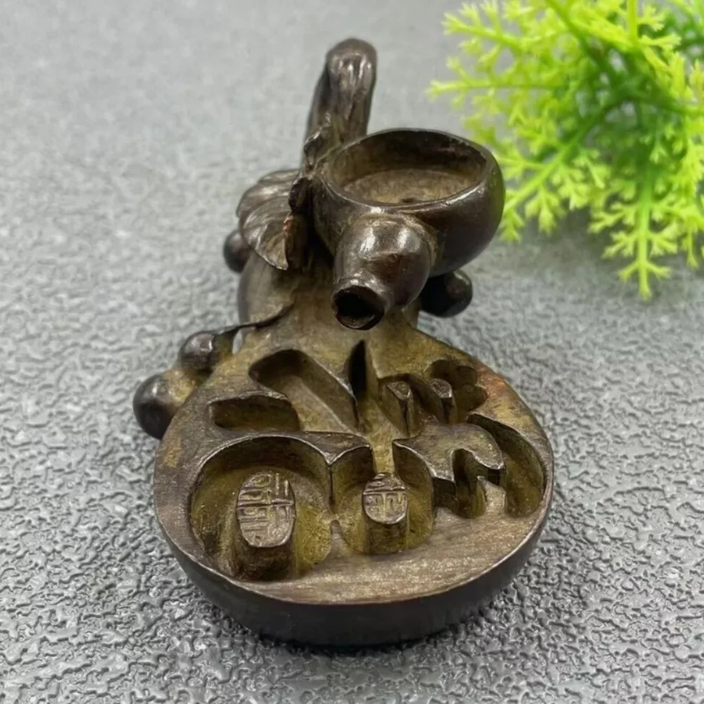 Rare Chinese blessing copper gourd Figure statue collect bronze table decor
