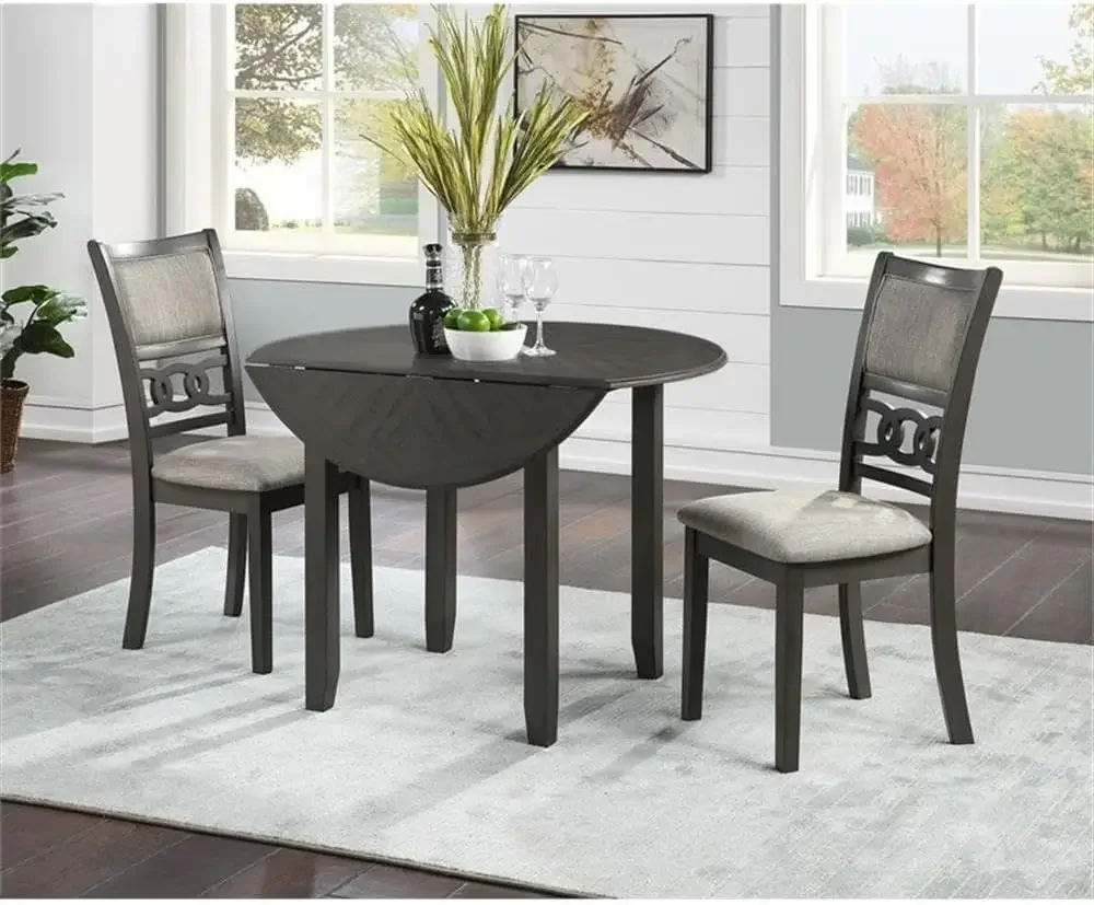 Gia Drop Leaf Dining Table with Two Chairs, 42-Inch, Gray