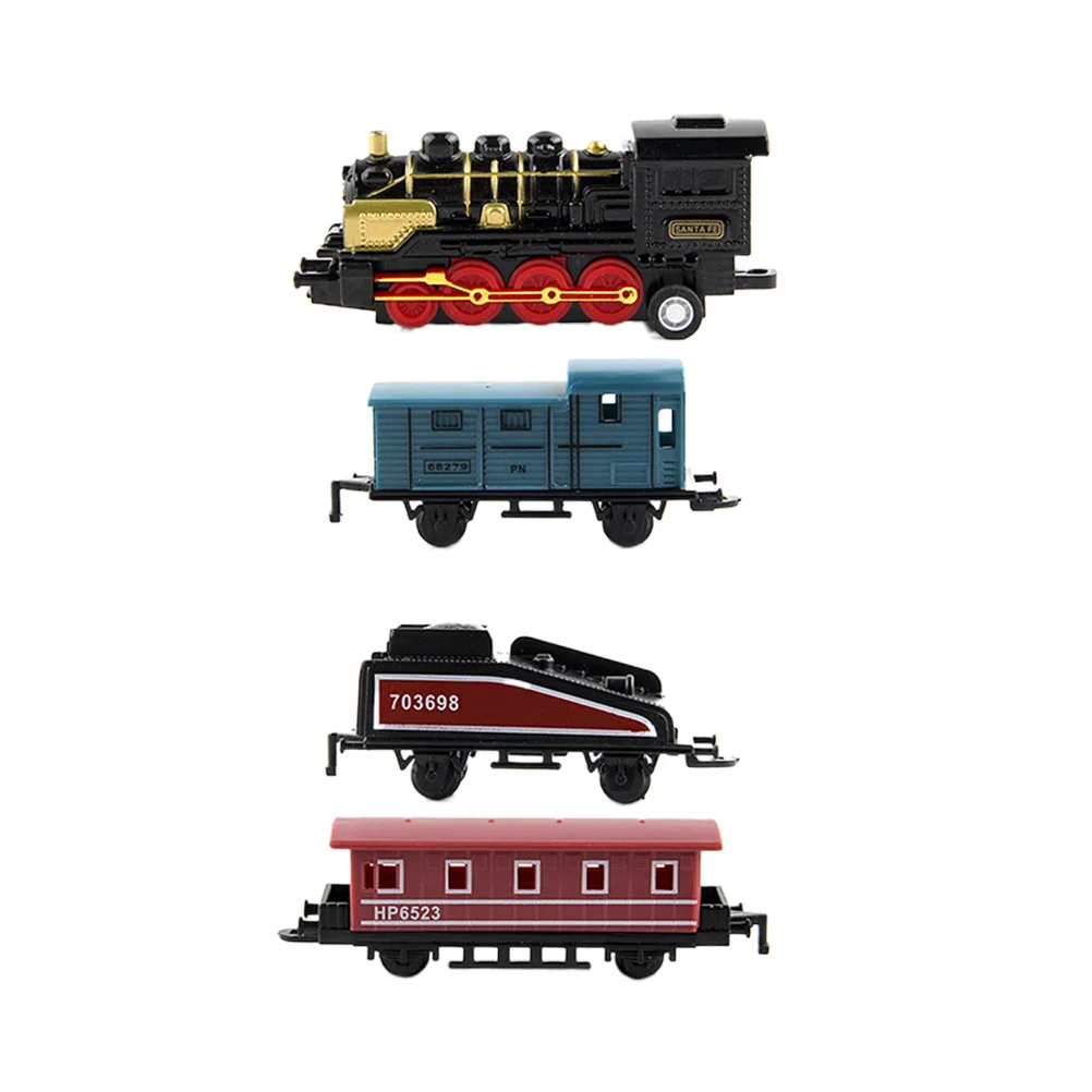 

4Pcs Alloy Toy Car Vehicles Retro Steam Train Pull Back Model Train Kids Toys Set for Boys Gifts (Black)