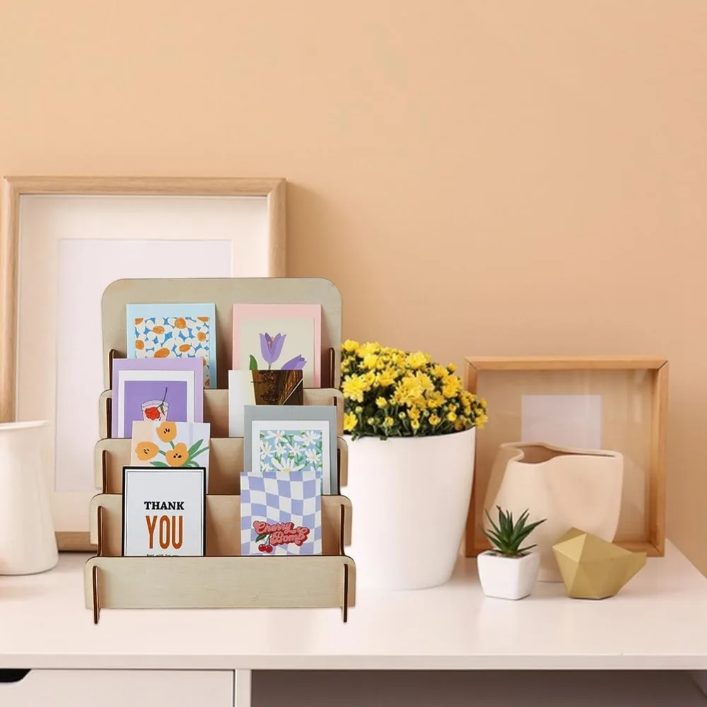 4 katmanlı ahşap tebrik kartı ekran standı etiket ekran standı perakende vitrin rafları çok amaçlı broşür tutucu 26.5x28x44.5cm