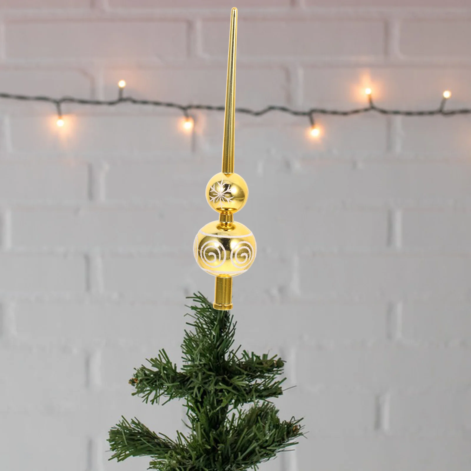 

Gourd Shaped Christmas Tree Topper Golden Unique Holiday Decor Xmas Party Seasonal Elegant Design Versatile Usage Winter