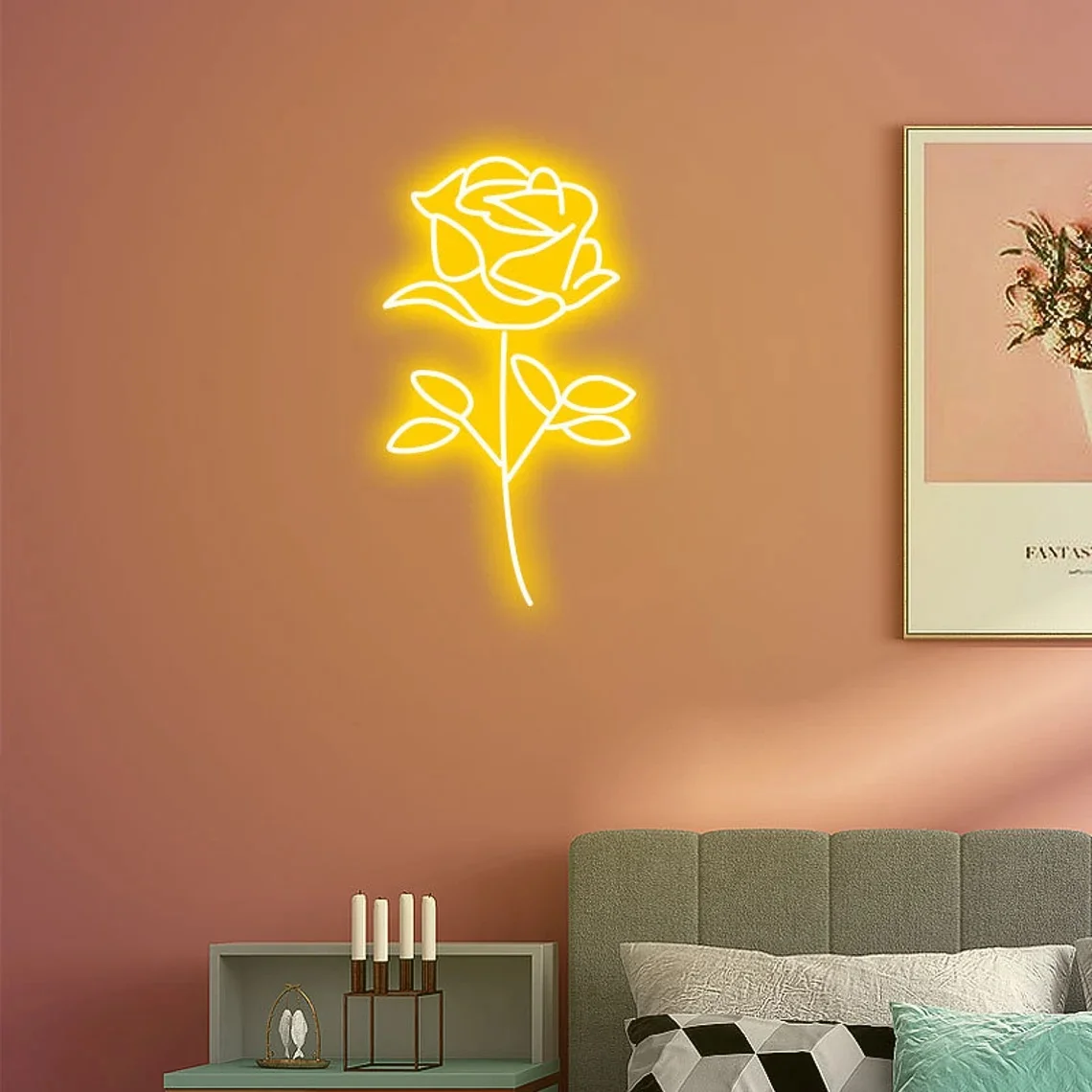 Rose Neon Sign Flower Neon Sign Wedding Neon Sign Wall Decor Gift For Her Wall Art Bedroom Home Decor Neon