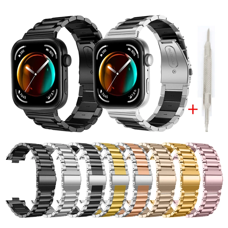 For Huawei Watch Fit 3 Strap Stainless Steel Belt Three-Beads Metal Smart Watch Bracelet Correa for Huawei Fit 3 Accessories