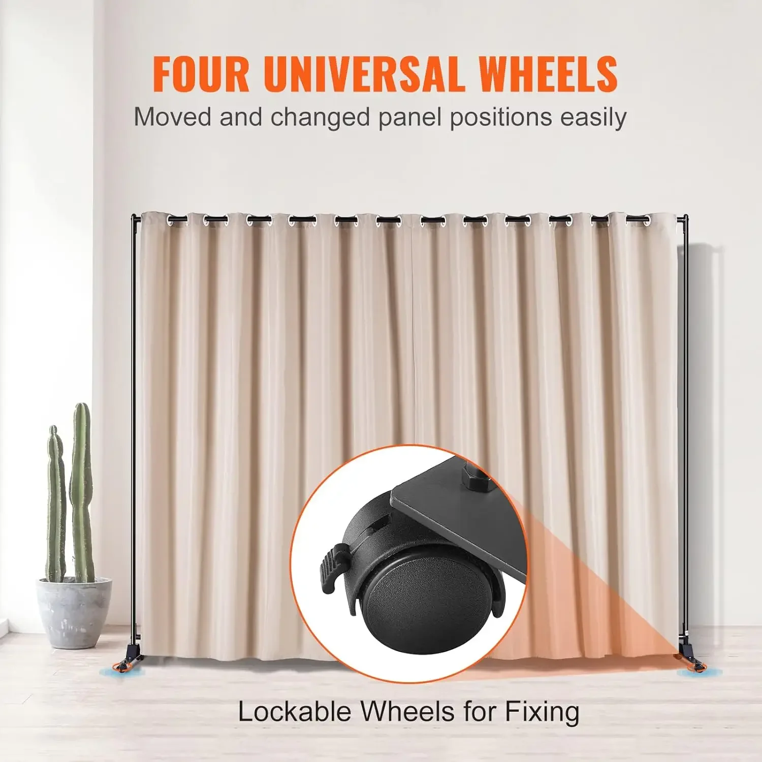 Room Divider Panel, 8 ft x 10 ft Portable Panel Room Divider with Wheels Curtain Divider Stand