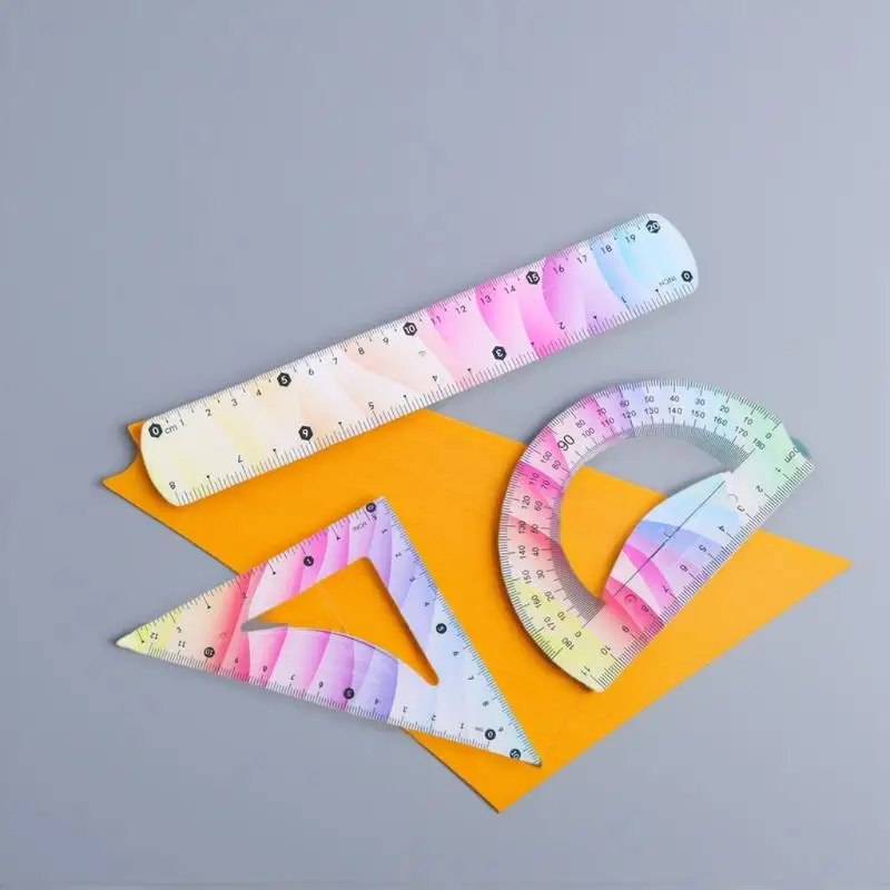 1/2/3Pcs Ruler Set Soft Plastic Colorful Rainbow Rulers Shatterproof Bendable Flexible Ruler For School & Office Supplies