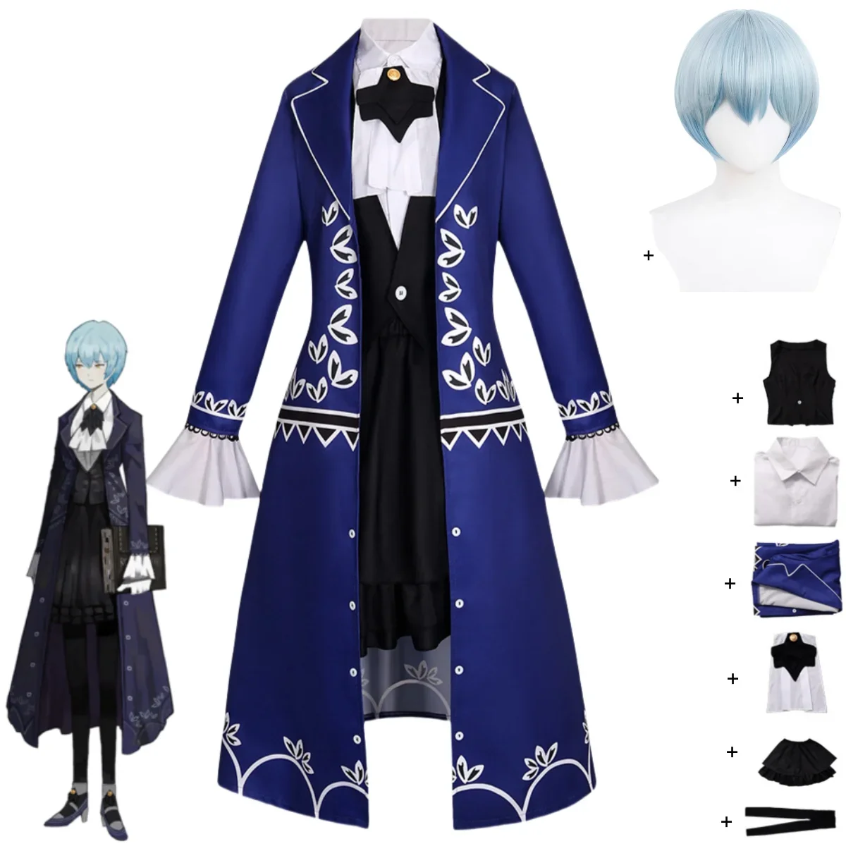 

Blue Tuxedo Coat Vest Shirt Wig Man Woman Carnival Christmas Suit Game Library of Ruina Angela Cosplay Costume Evening Dress