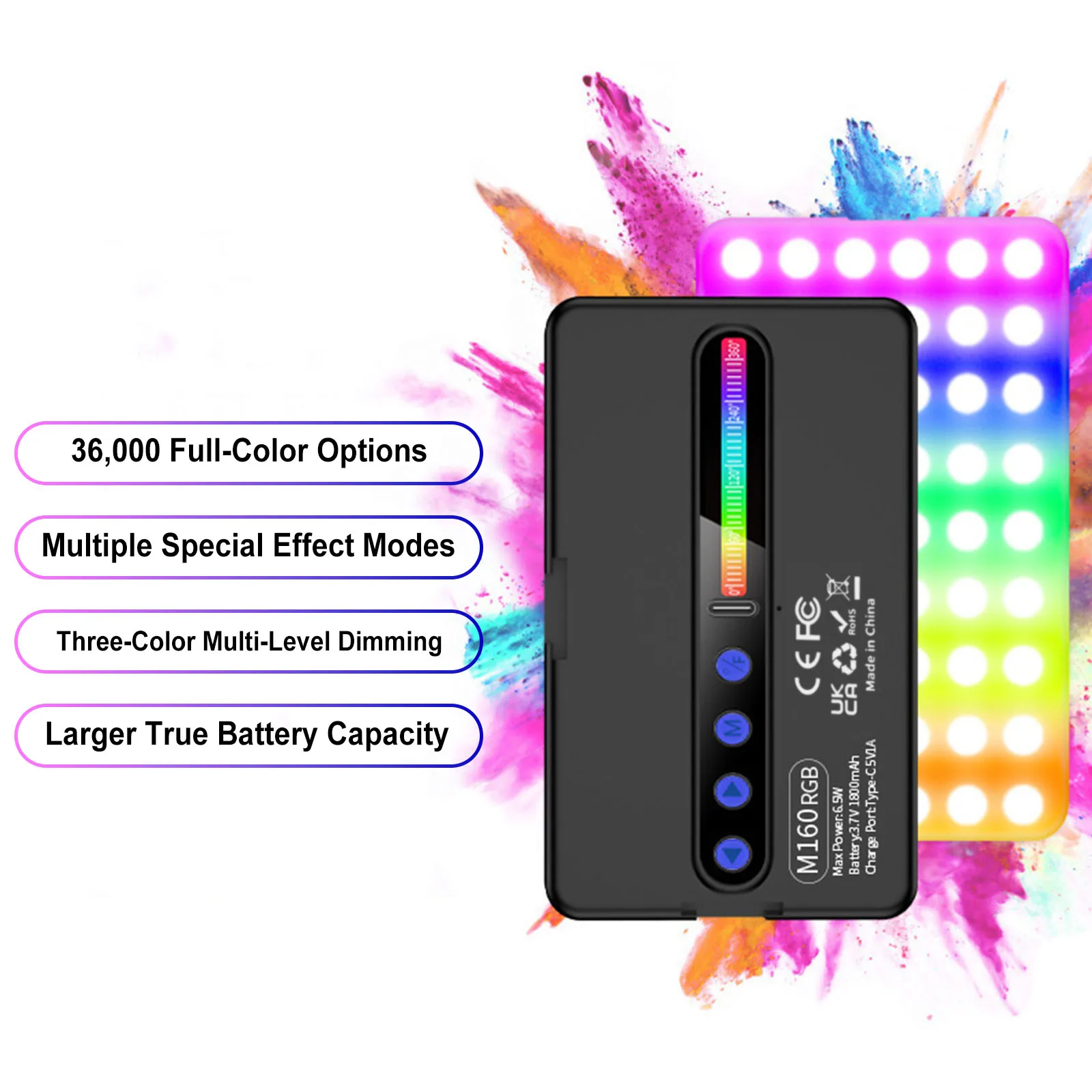 6.5W Portable RGB LED Video Light 2700K-6500K LED Camera Light 1800mah Type-C Charging for Vlogging Photography Video Conference