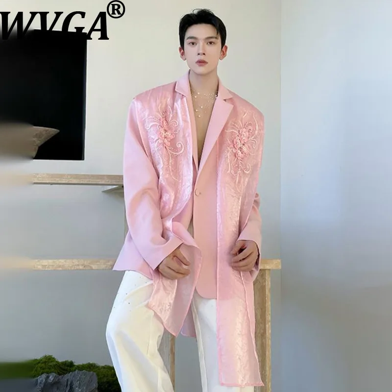

WVGA Spring Autumn New Men Y2K Embroidered Flowing Trendy Long Sleeve Blazer Niche Chic Casual Turn-Down Collar Suit Coat W16214