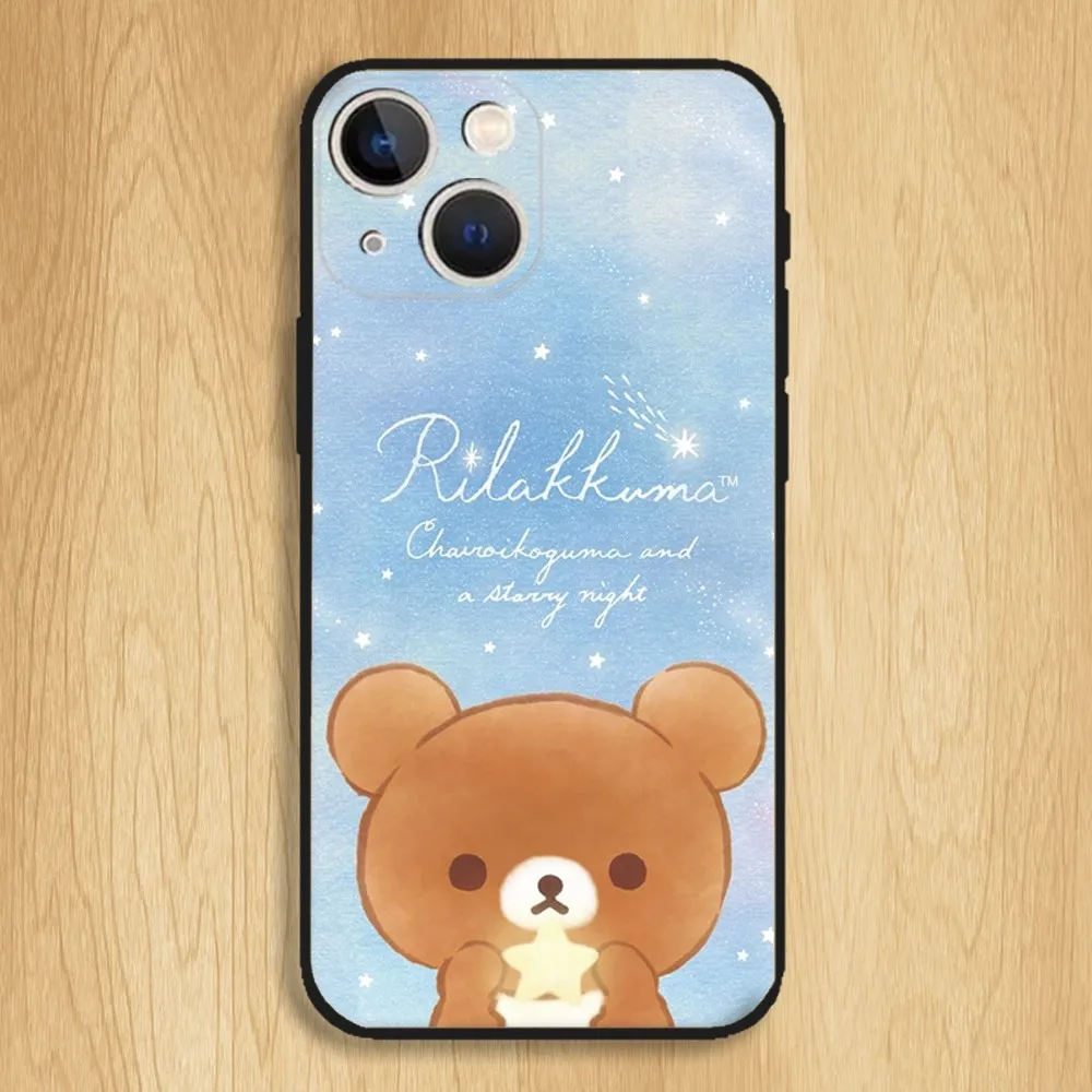 R-Rilakkuma Bear Cute Phone Case For iPhone15,14,13,12,11,Pro,Max,Plus,Mini,X,XS,XR,8,7,6,S,Plus,SE Soft Black Case