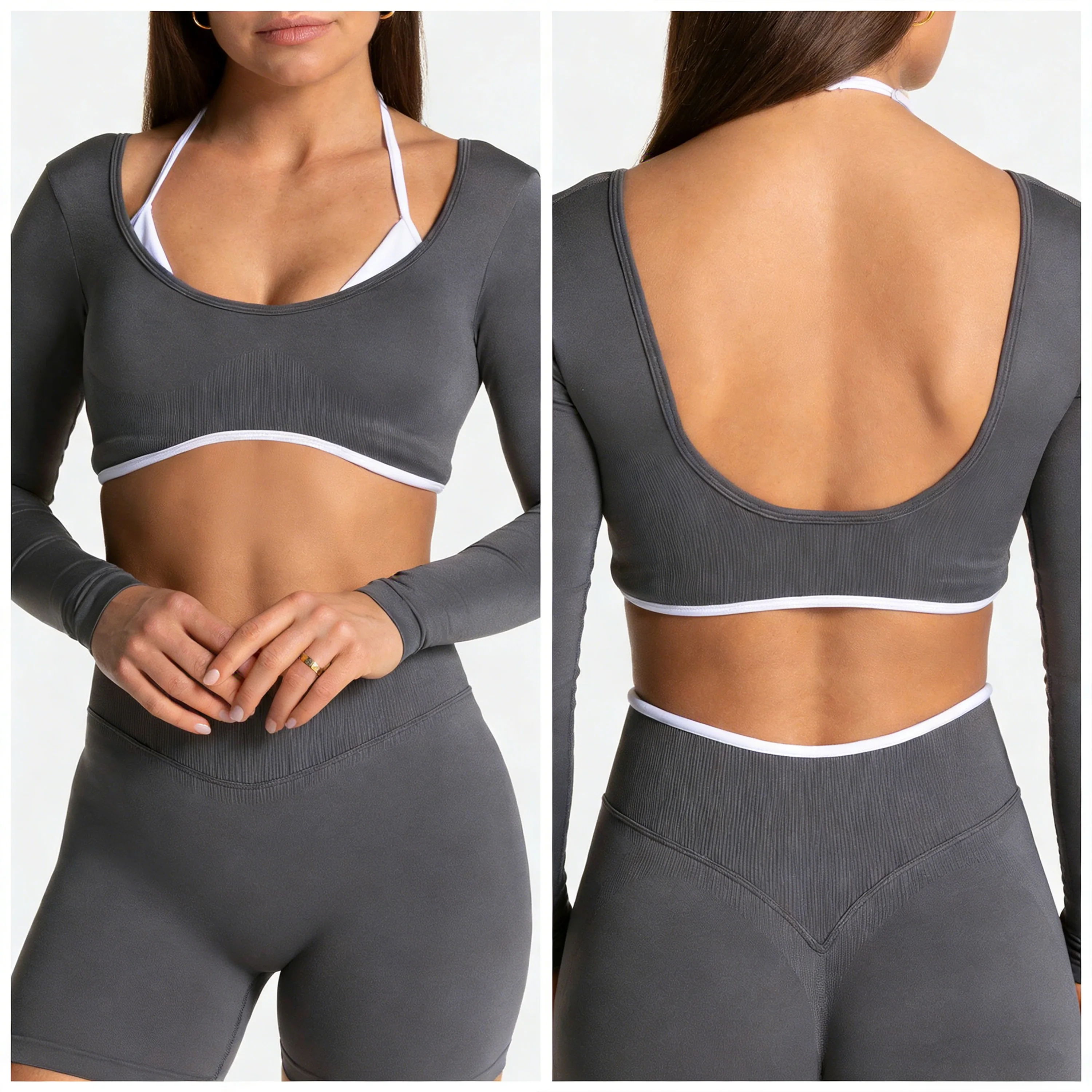Darc Women Sports Top Yoga Gym Fitness Sporty Female Grey Inserts Bra Triangle Contrastline Backless Push-up Running Underwear