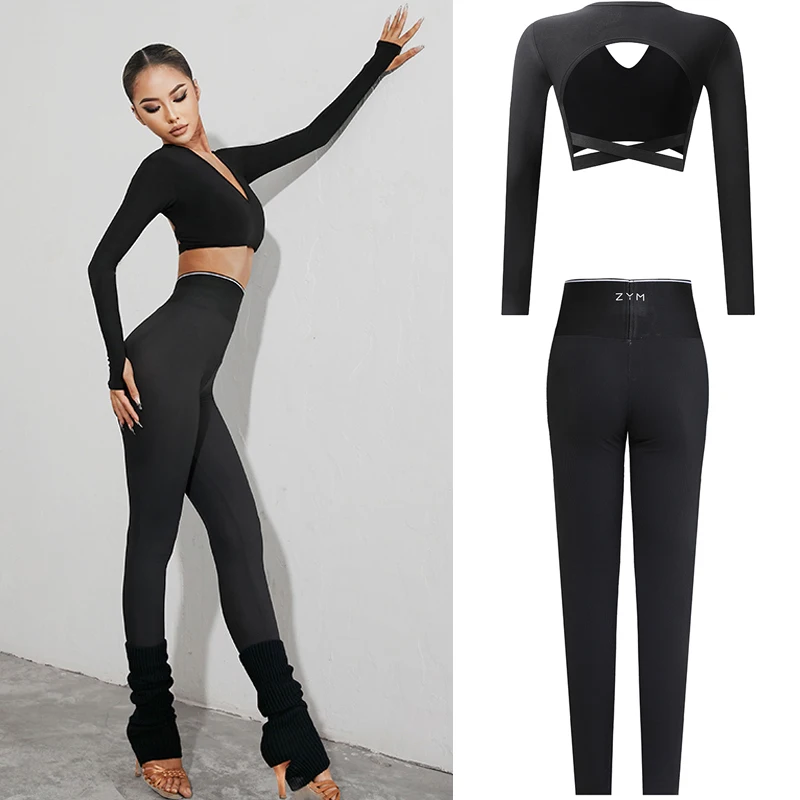 Sexy Deep V-Neck Latin Top Tight Dance Pants For Women Latin Dance Costume Ballroom Dance Competition Clothes Dancewear SL7589