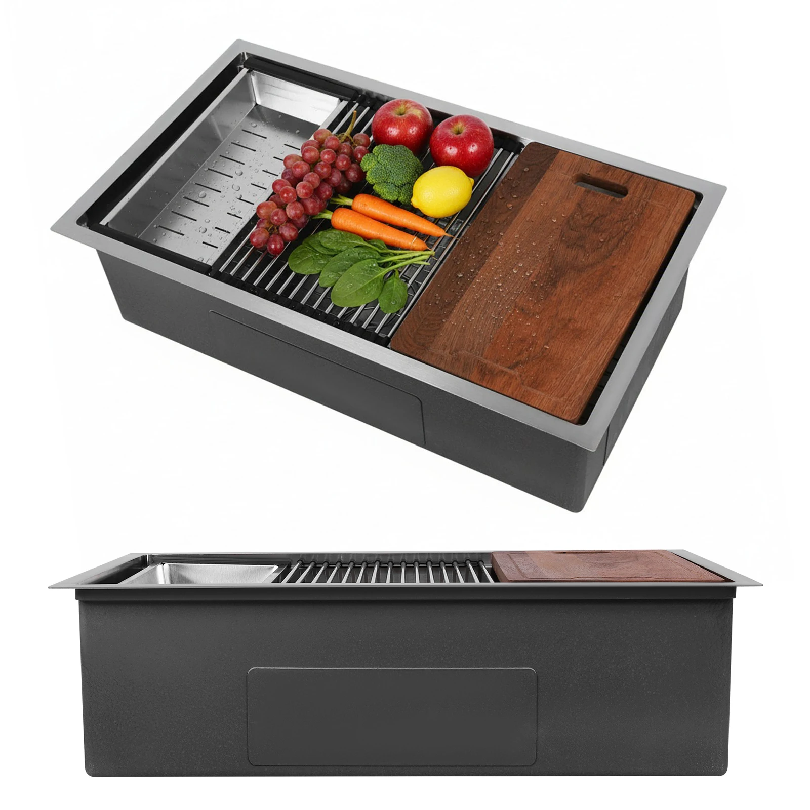 

Кухонная мойка ручной работы из нержавеющей стали 16 калибра, 30/33 дюйма, встраиваемая, с сетчатым донным ситечком, многофункциональная, для профессионального использования