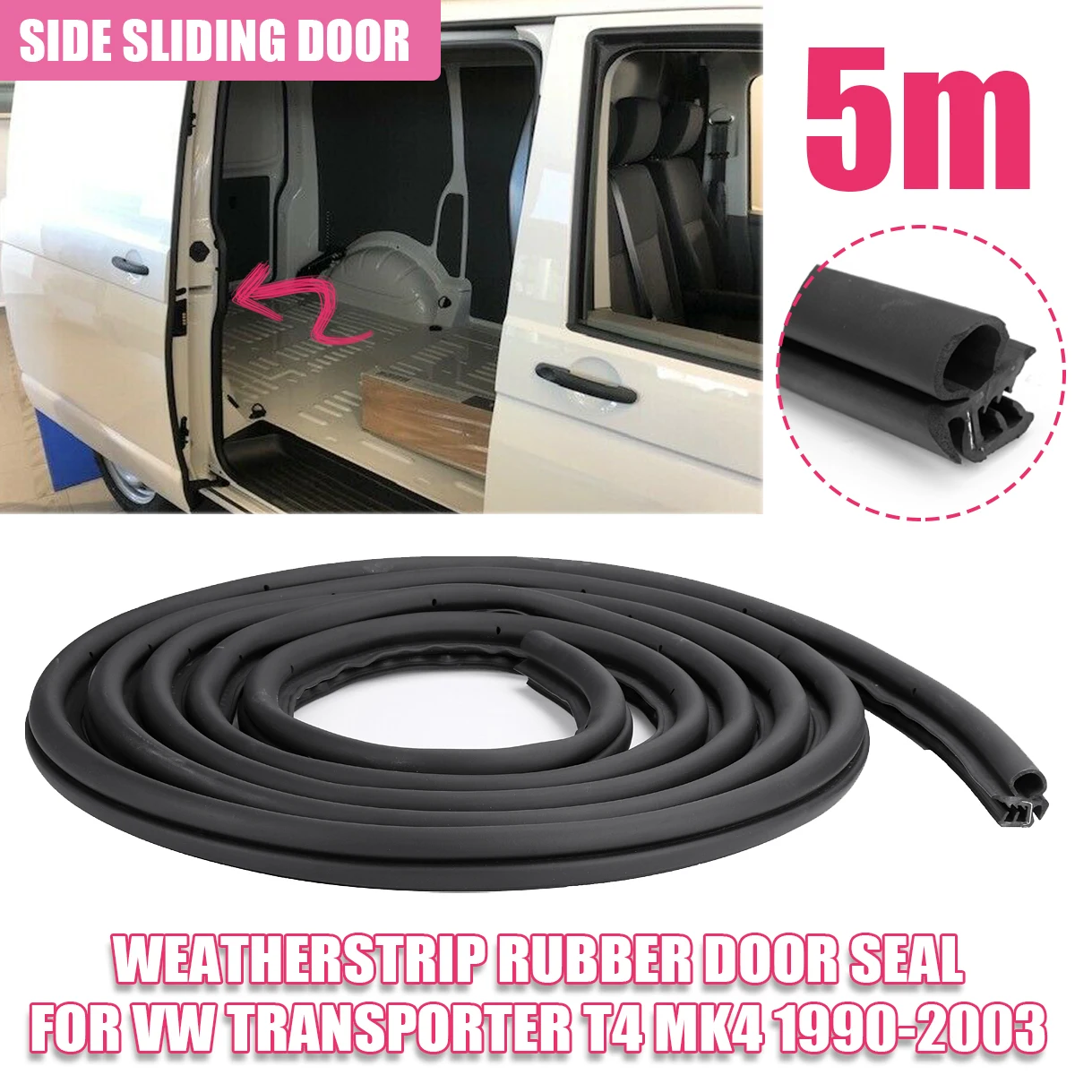 

5m Side Tube Seal Sliding Door Bonnet FOR VW T4 T5 TRANSPORTER MK5 1990-2003 Rubber Finned Car Edge Trim Strips