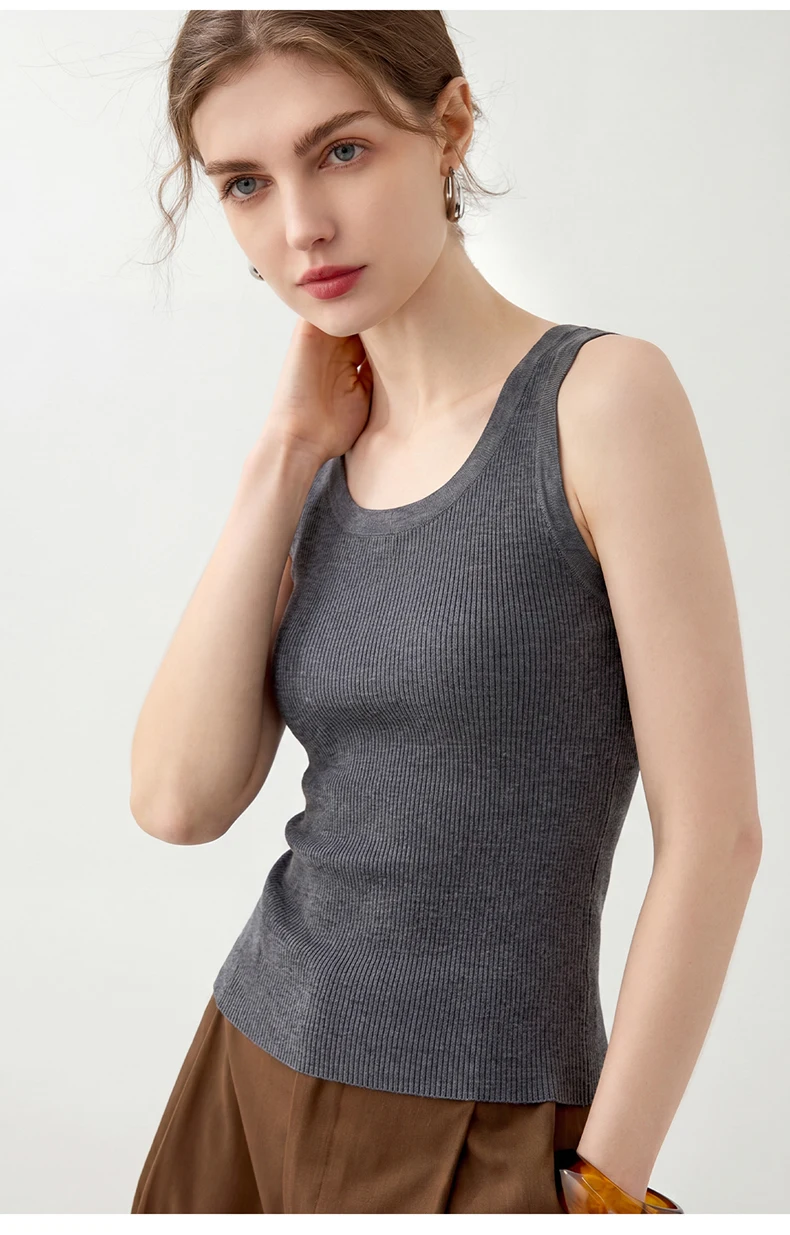 WinvyNee Women Pure Worsted Wool Camisole Solid Striped Round Neck Soft Cool Elegant Autumn Winter Knit Sling Vest ZC1817010