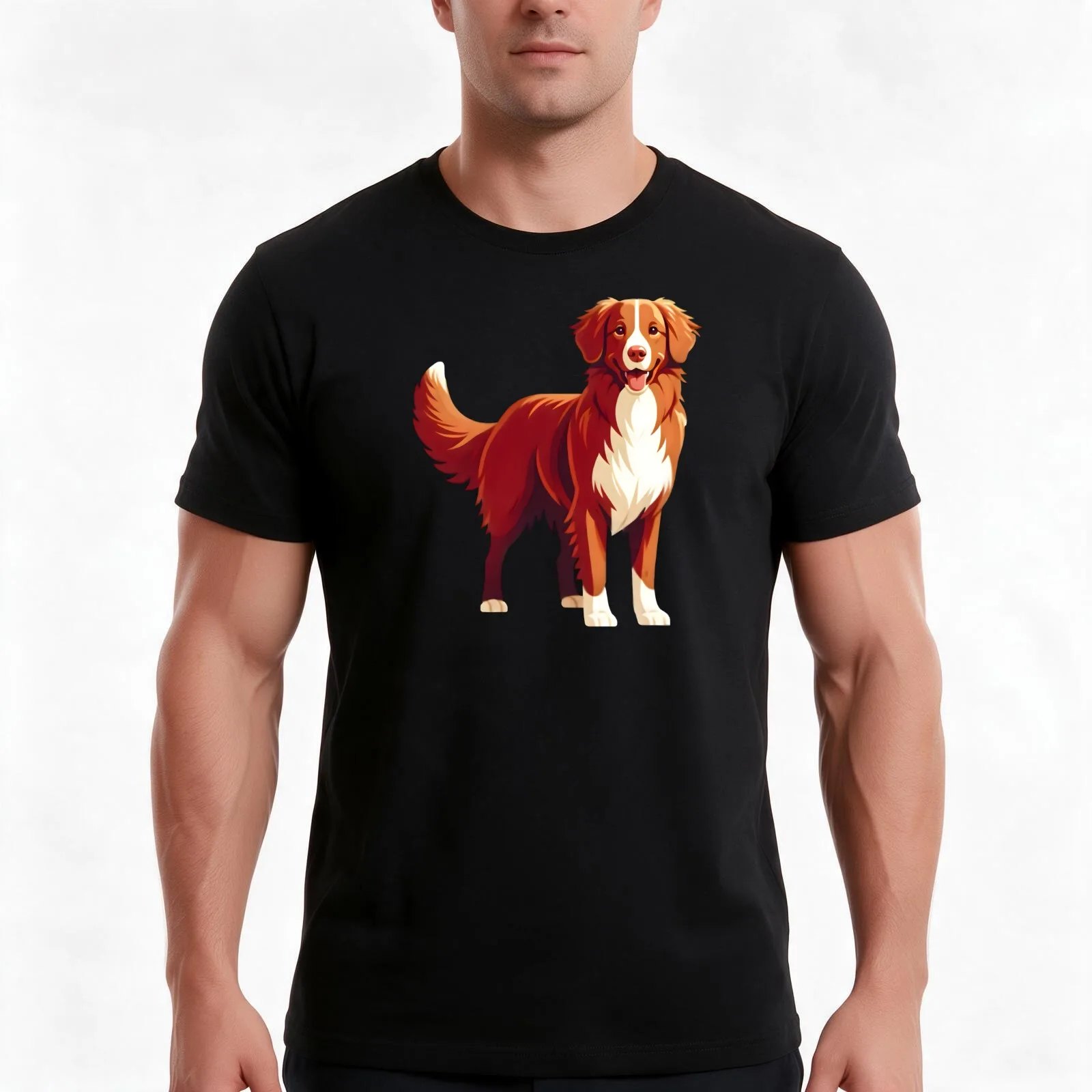 Cute Nova Scotia Duck Tolling Retriever Dog illustration T-Shirt, Summer Casual Cotton Tee, Oversized Streetwear Tops
