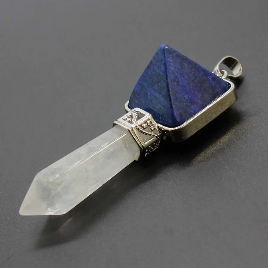 Rock Crystal Hexagon Prism Stone Pendant For Necklace DIY Natural Healing Amethyst Quartz Lapis Lazuli Pendant Jewelry No Chain