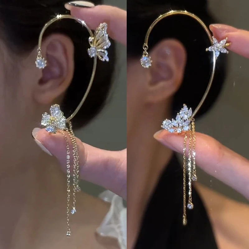 

Fashion Sparkling Crystal Leaf Ear Clip Flowers Butterfly Without Piercing Earrings For Women Exquisite Ear Cuff Wedding Jewelry