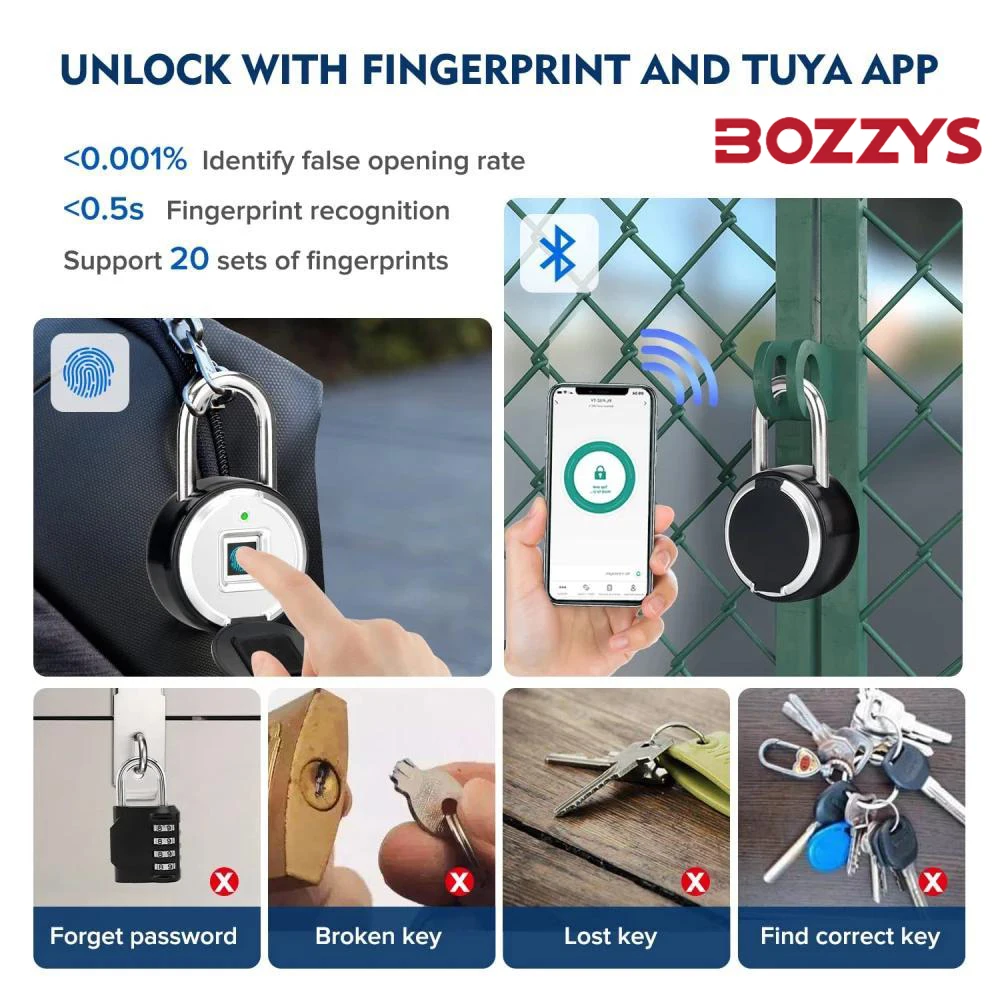 Bozzys-Tuya指紋ロック、家庭用ロック、モバイルリモコン認証、Bluetoothロック、亜鉛合金、電子ロック、防水