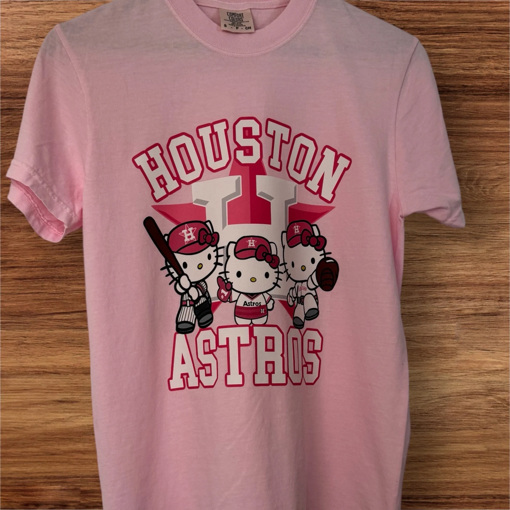 Hello Kitty Houston Astros Baseball T-shirt Women Casual Short Sleeve Cute Cartoon Fan Tee Top Men Women Kids Vintage T Shirt