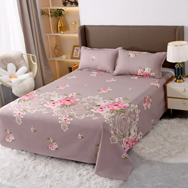 3PC Purple Floral Rose Printed Bed Sheet Set with Pillowcases, Elegant Vintage Bedding Set for Bedroom, Romantic Home Decor