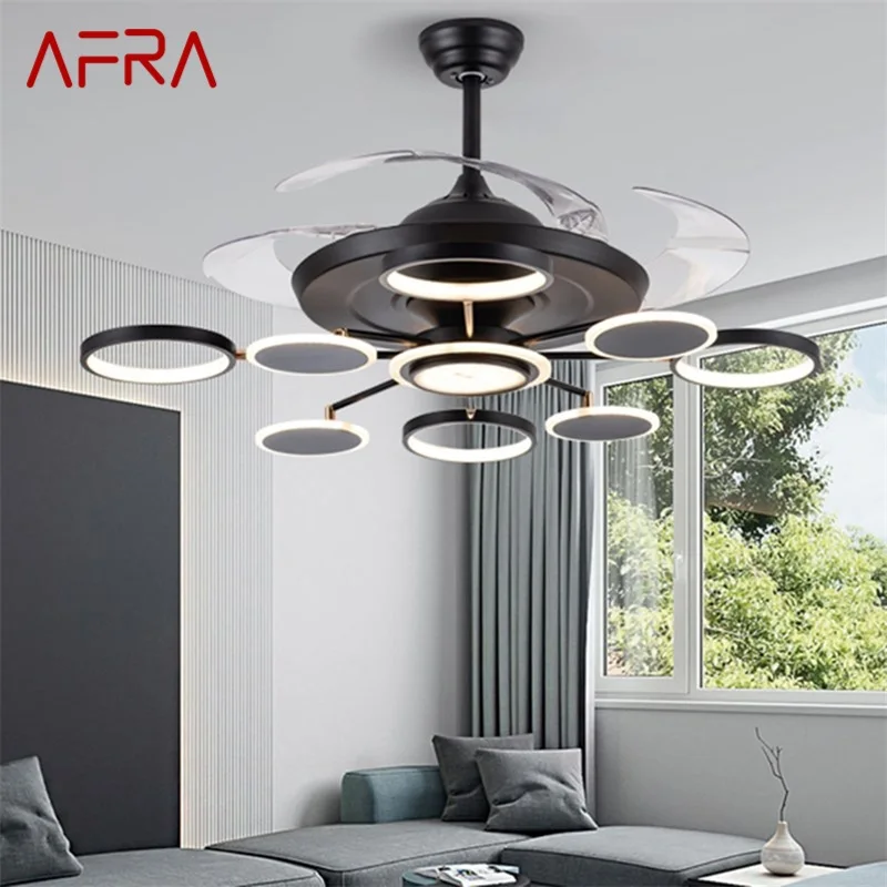 

AFRA New Ceiling Fan Lights Modern Black LED Lamp Remote Control Without Blade For Home Dining Room Restaurant