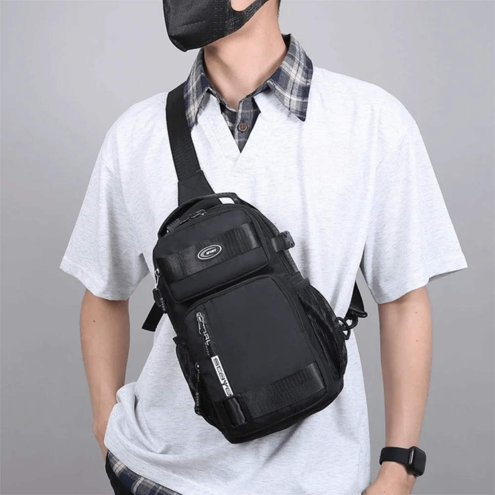 

Oxford Cloth Men Chest Bag Multifunction Large Capacity Sports Message Bag Solid Color Zipper Shoulder Crossbody Bag Outdoor