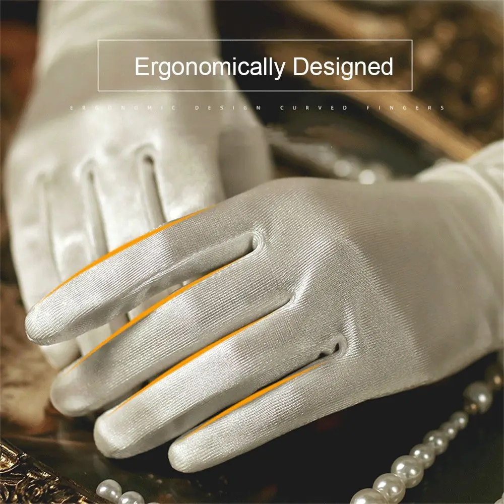 Black White Gold Bridal Evening Party Prom Costume Accessories Finger Long Gloves Wedding Gloves Wrist Stretch Satin
