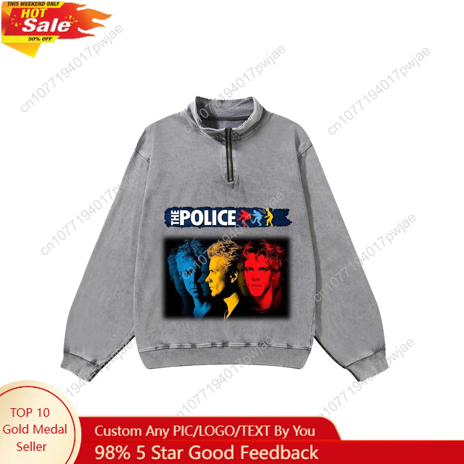 

The Police Rock Band Custom Retro Sweatshirt Mans Womans Half Zipper Vintage Sweat Shirt Photo Custom Made Tops