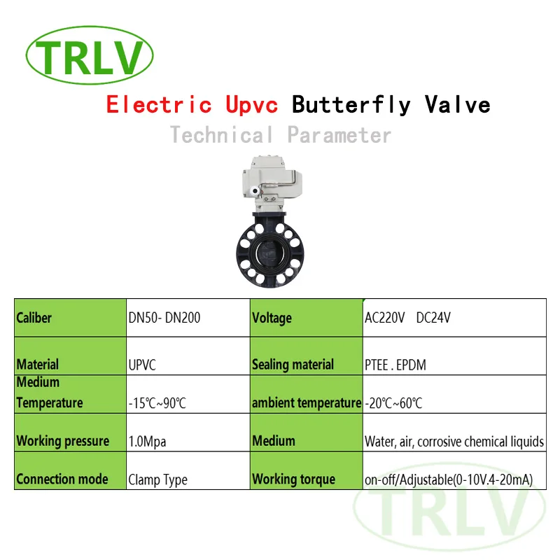 DN50 2Inch DN65 DN80 DN100 4inch AC220V DC24V 4-20mA  electric actuator UPVC PVC Plastic butterfly valve for Acid-base solution