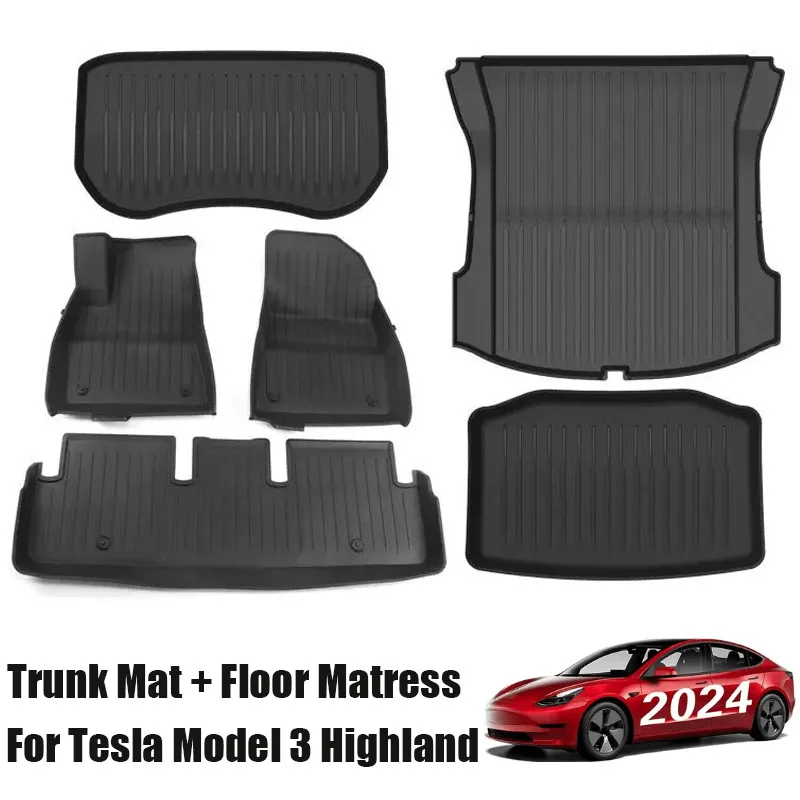 

For Tesla Model 3 Highland 2024 Car Floor Mats Rear Trunk Mat Floor Mattress 6 pcs/set Waterproof TPE Auto Interior Accessories