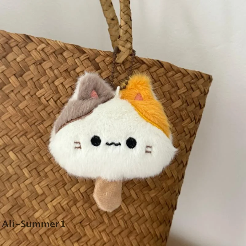 【E】Palo de queso de peluche de dibujos animados, llavero de gatito, muñeco de peluche de gato Kawaii, colgante, mochila versátil, decoración colgante, regalos para parejas