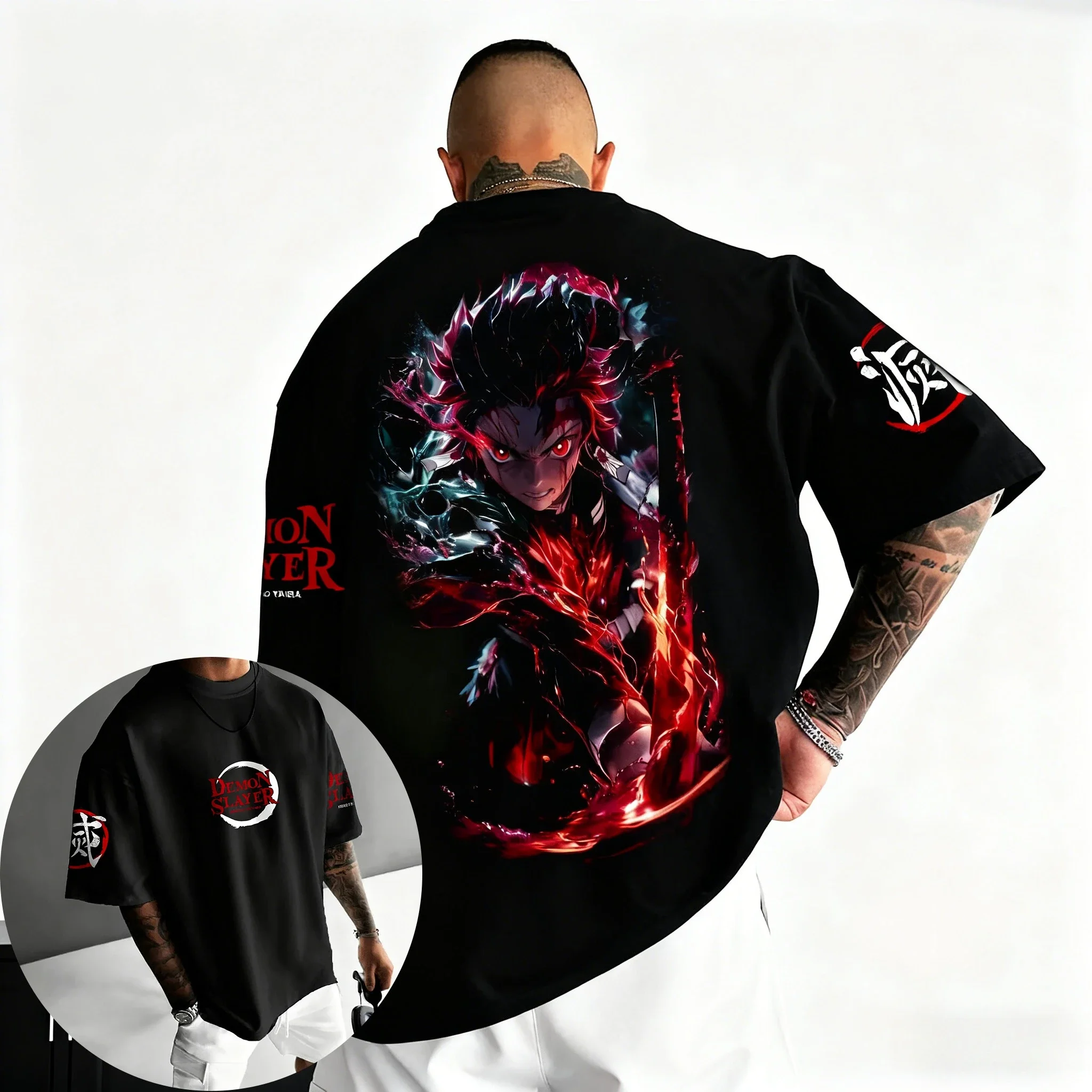 Demon Slayer Anime Tanjirou Bedrucktes T-Shirt 2026 Herren und Damen Herbst/Winter Harajuku Großes tägliches lässiges Eltern-Kind-Top