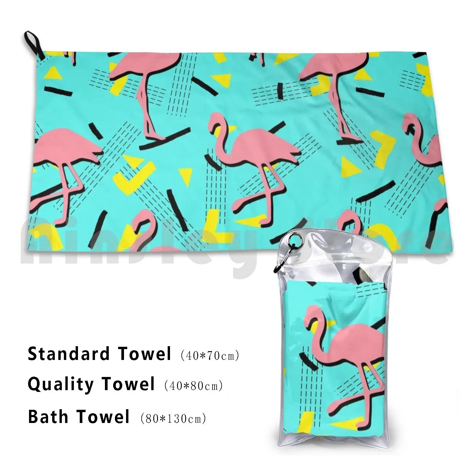 Flamingos Memphis Bath Towel Beach Cushion 1503 Spring Summer Geometric Pattern Nature Botanical Tropical