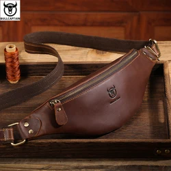 Bullcaptain Heren Gekke Paardenleren Riemtas Klassieke Retro Crossbody Tas Voor Buiten Bergbeklimmen Mobiele Telefoon Tas