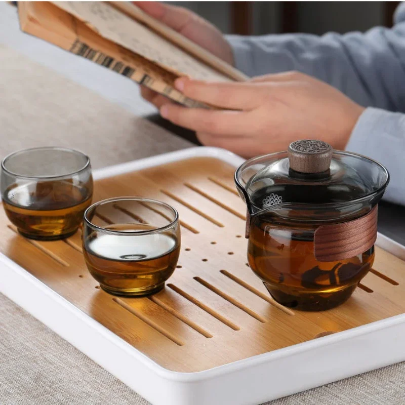 Glass Tea Tureen Teacups Heat Resistant Scalding Teaware with Lid Japanese Handy Pot Kung Fu Tea Brewing Cup with Filtration