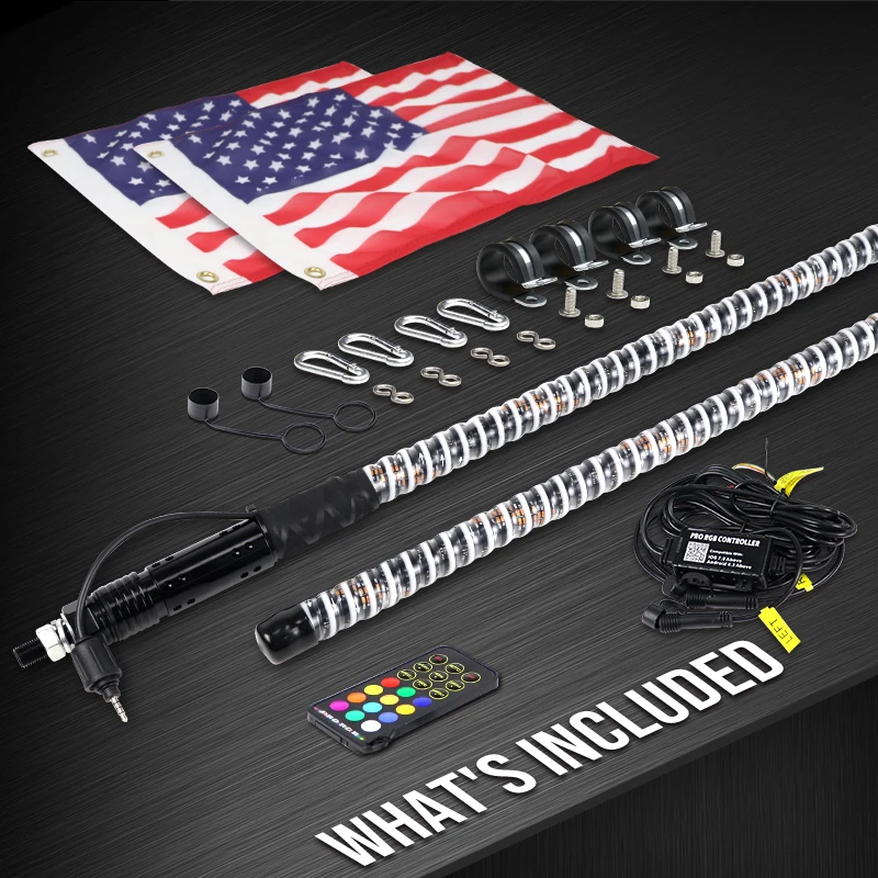 NewLED Whip Light 2/3/4/5FT COB RGB Light Antenna Whip DIY Chasing Patterns for Offroad ATV UTV RZR Polaris Dune Buggy 4X4 Truck