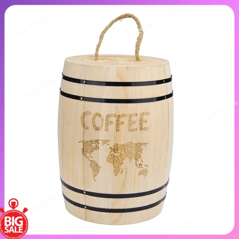 

Big Deal Wooden Coffee Bean Container Food Storage Bottles Coffee Beans Barrel Storage Airtight Wooden Container Kitchen Box