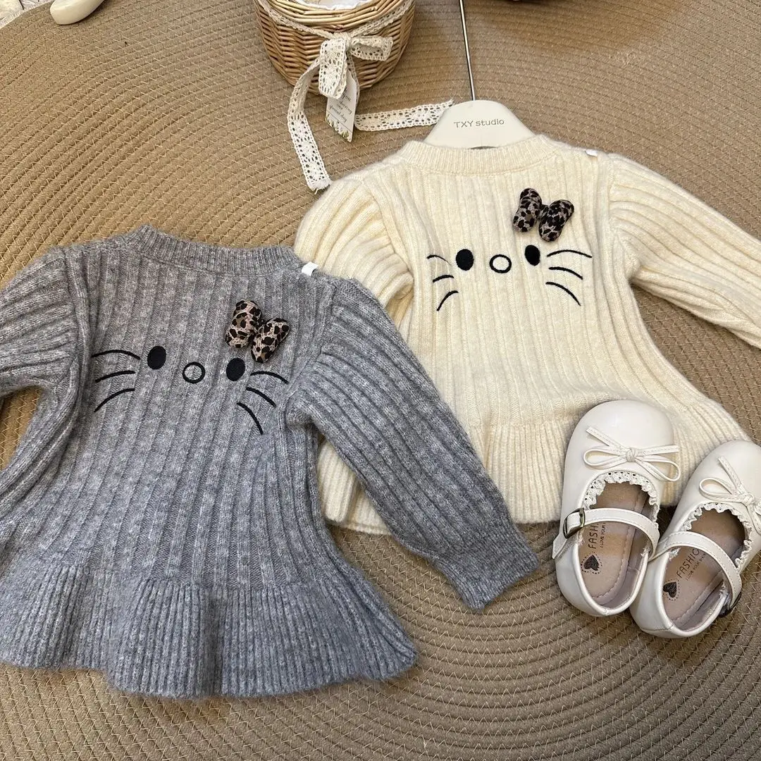 

Girls' Spring/Autumn New Arrival Korean-Style Chic Baby Girl KT Ruffled Knitted Cardigan