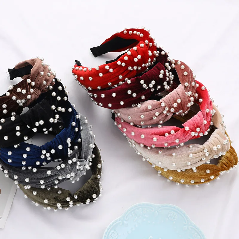 

Бархатная Жемчужная Повязка для волос для женщин, женская головная повязка, твердая петля для волос, ретро головной убор, женские аксессуары для волос, головные уборы