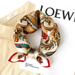 Brand 100% Mulberry Silk Scarf Women Leopard Foulard Square Small Headband Fashion Print Neckerchief Scarves Bandana Hijab