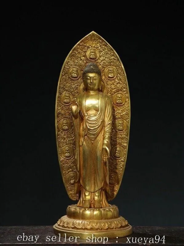 15.7'' Old Tibet Buddhism Bronze Gilt Sakyamuni Amitabha Buddha Statue