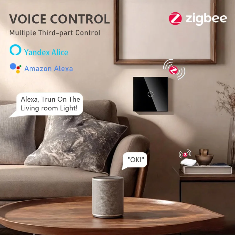 TAWOIA Zigbee Smart Touch Switch 1/2/3Gang 2Way Stair Switch Tuya Smart Life Google Alexa Voice Control Glass Wall Switch 2Pack