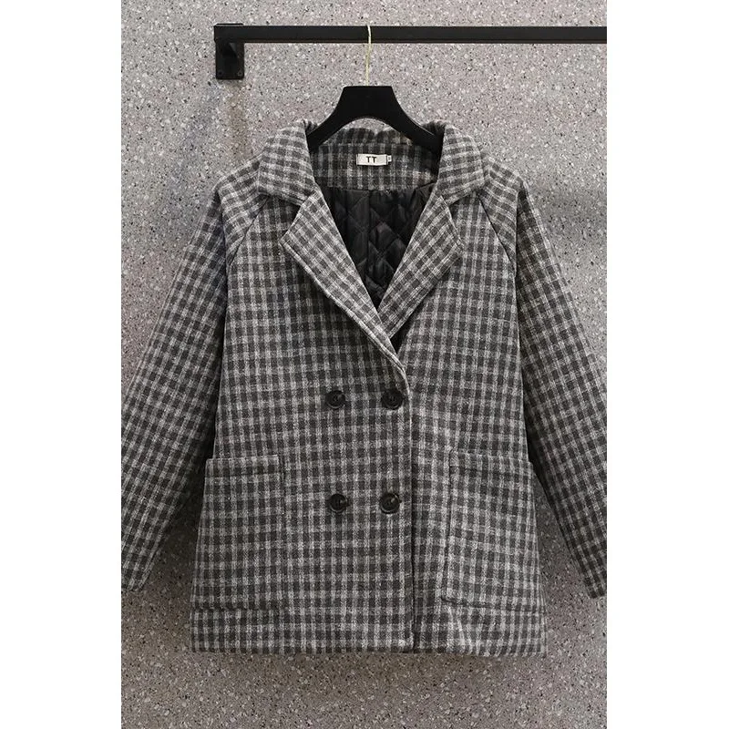 Kurtka Plus Size Casual Loose Thickened Warm Plaid Tailored Coats Jesień Zima Modne Dojazdy Wszechstronne Odzież Damska